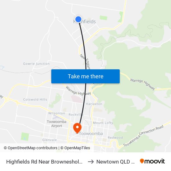 Highfields Rd Near Brownesholme Village Hnr to Newtown QLD Australia map