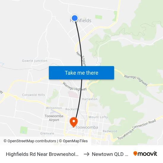 Highfields Rd Near Brownesholme Village Hnr to Newtown QLD Australia map
