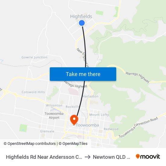 Highfields Rd Near Andersson Ct Hail 'N' Ride to Newtown QLD Australia map