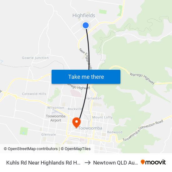 Kuhls Rd Near Highlands Rd Hail 'N' Ride to Newtown QLD Australia map