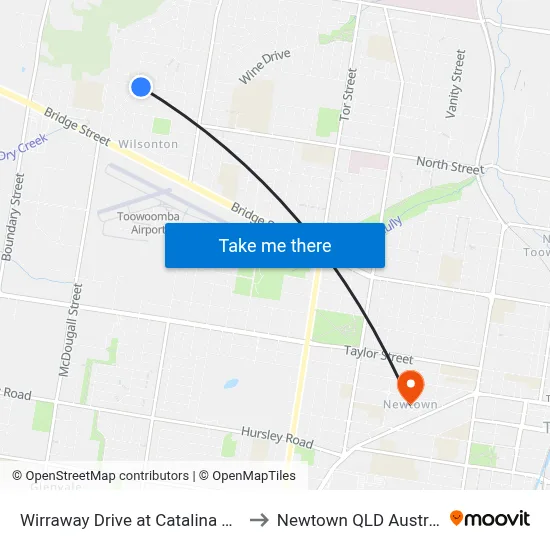 Wirraway Drive at Catalina Drive to Newtown QLD Australia map