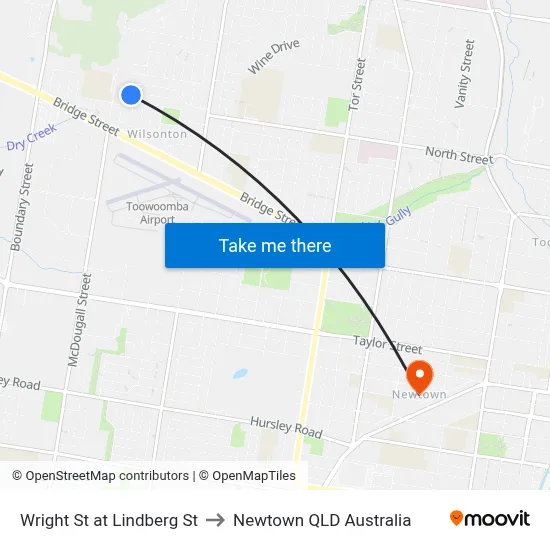 Wright St at Lindberg St to Newtown QLD Australia map