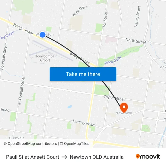 Paull St at Ansett Court to Newtown QLD Australia map