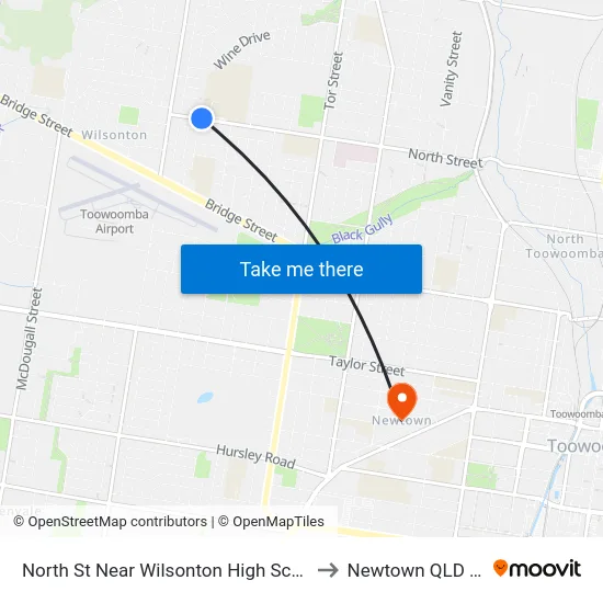 North St Near Wilsonton High School Hail 'N' Ride to Newtown QLD Australia map