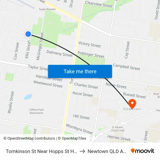Tomkinson St Near Hopps St Hail 'N' Ride to Newtown QLD Australia map