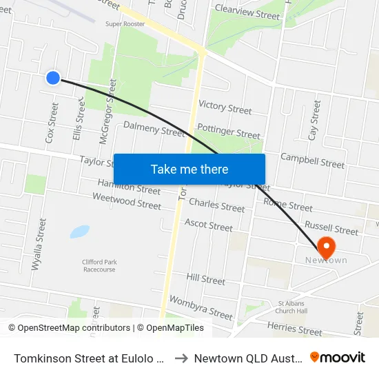 Tomkinson Street at Eulolo Street to Newtown QLD Australia map