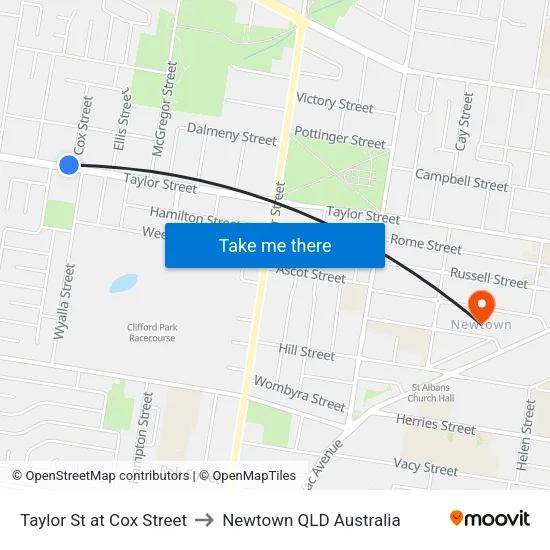 Taylor St at Cox Street to Newtown QLD Australia map