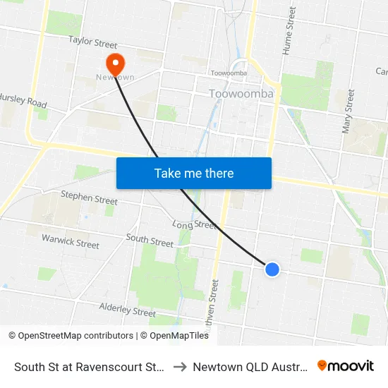 South St at Ravenscourt Street to Newtown QLD Australia map