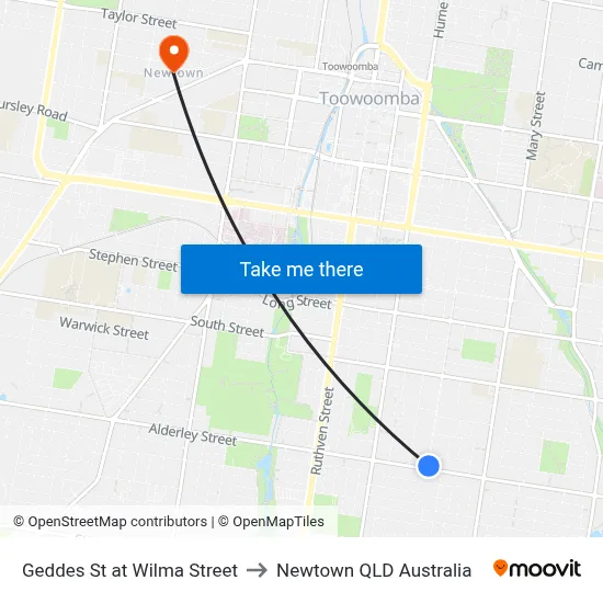 Geddes St at Wilma Street to Newtown QLD Australia map