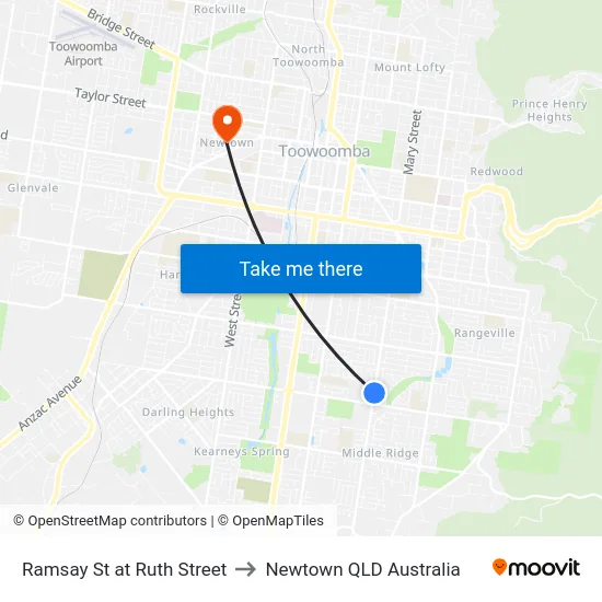 Ramsay St at Ruth Street to Newtown QLD Australia map