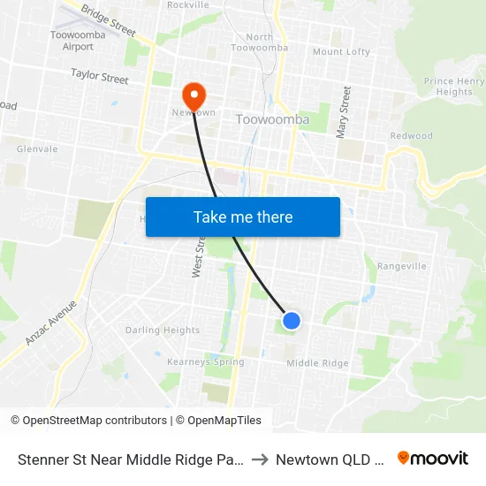 Stenner St Near Middle Ridge Park Hail 'N' Ride to Newtown QLD Australia map