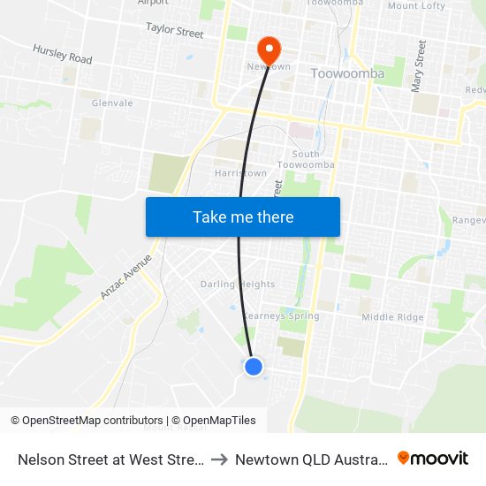 Nelson Street at West Street to Newtown QLD Australia map