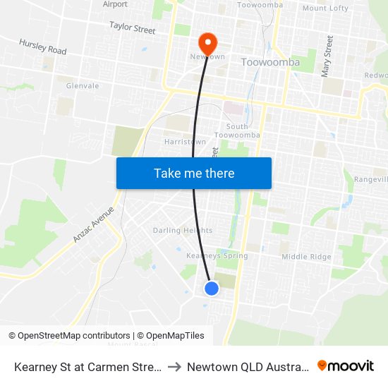 Kearney St at Carmen Street to Newtown QLD Australia map