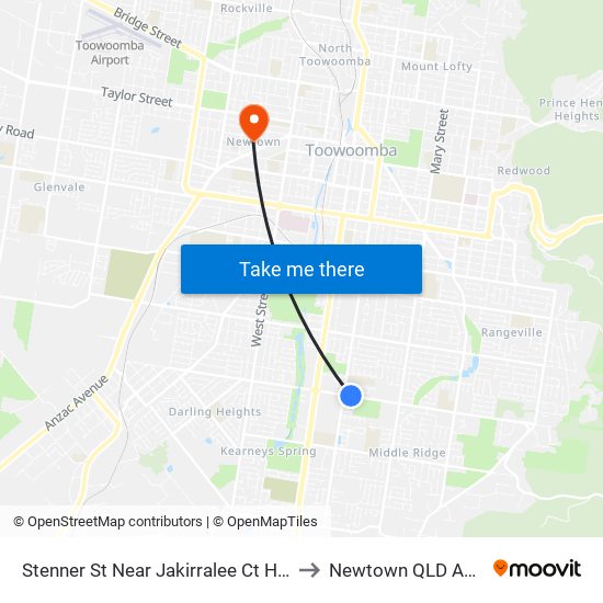 Stenner St Near Jakirralee Ct Hail 'N' Ride to Newtown QLD Australia map