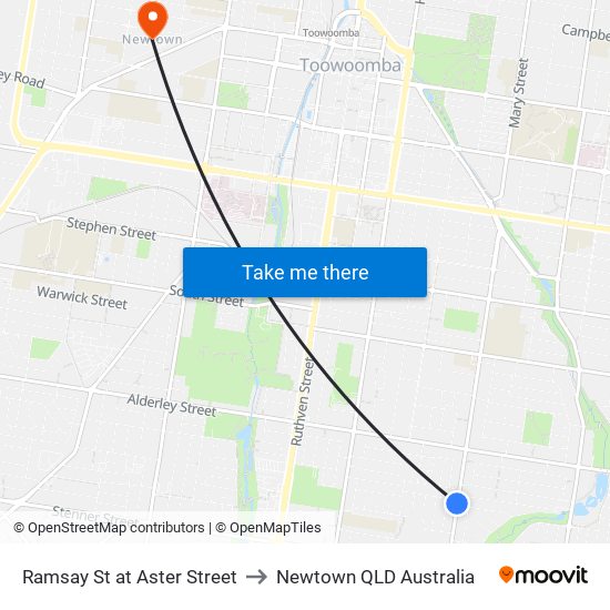 Ramsay St at Aster Street to Newtown QLD Australia map
