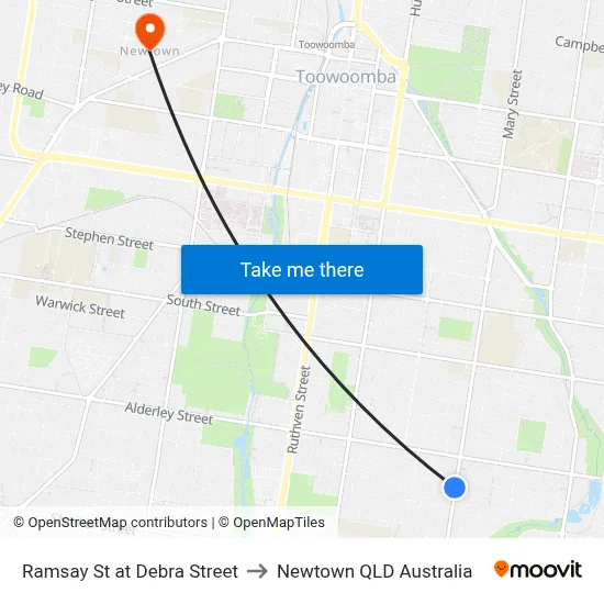 Ramsay St at Debra Street to Newtown QLD Australia map