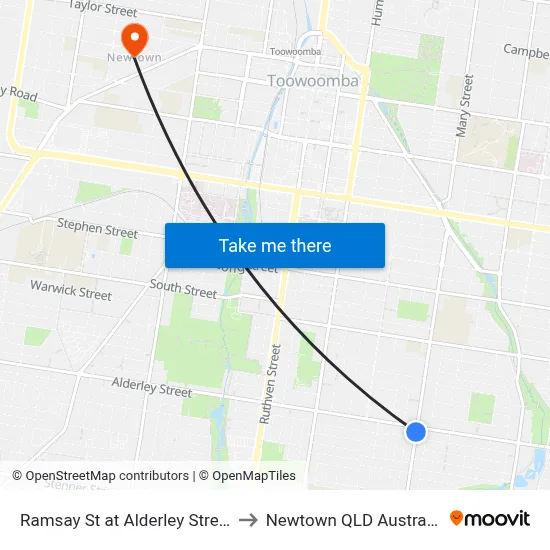 Ramsay St at Alderley Street to Newtown QLD Australia map