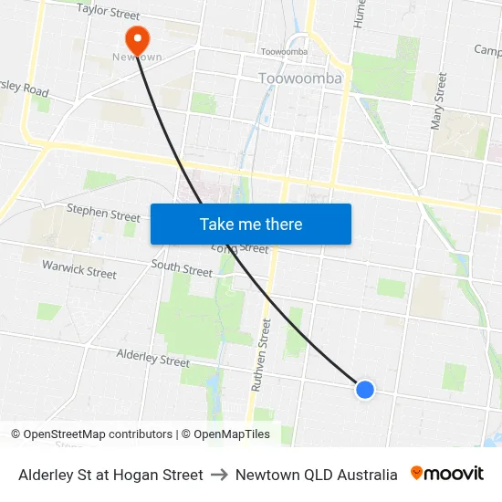 Alderley St at Hogan Street to Newtown QLD Australia map