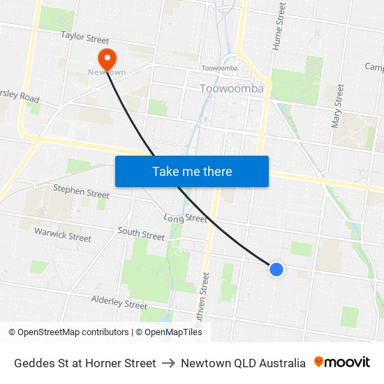 Geddes St at Horner Street to Newtown QLD Australia map