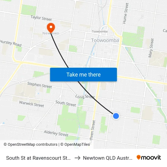 South St at Ravenscourt Street to Newtown QLD Australia map