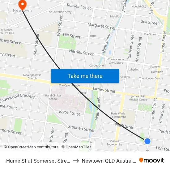 Hume St at Somerset Street to Newtown QLD Australia map