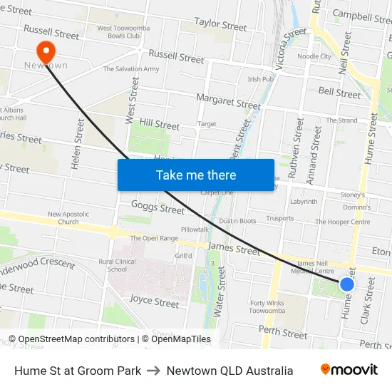 Hume St at Groom Park to Newtown QLD Australia map