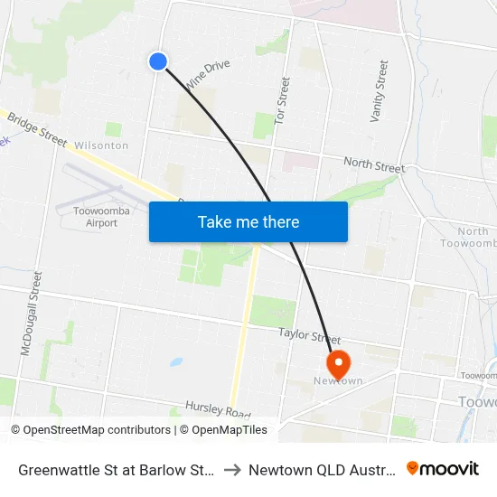Greenwattle St at Barlow Street to Newtown QLD Australia map