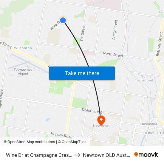 Wine Dr at Champagne Crescent to Newtown QLD Australia map