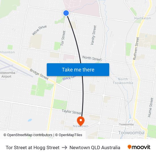 Tor Street at Hogg Street to Newtown QLD Australia map