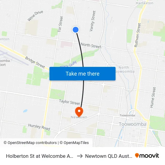 Holberton St at Welcombe Avenue to Newtown QLD Australia map