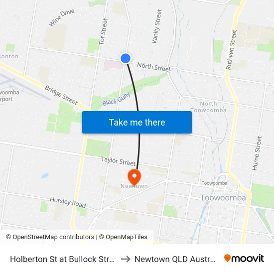 Holberton St at Bullock Street to Newtown QLD Australia map