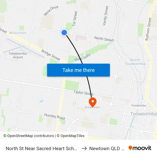 North St Near Sacred Heart School Hail 'N' Ride to Newtown QLD Australia map