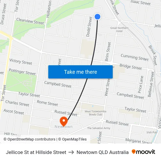 Jellicoe St at Hillside Street to Newtown QLD Australia map