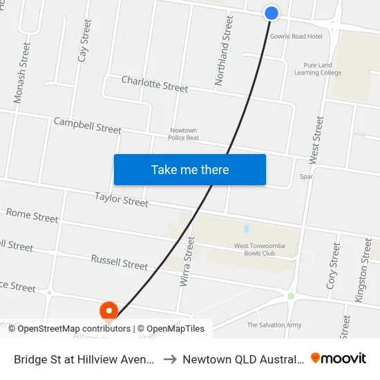 Bridge St at Hillview Avenue to Newtown QLD Australia map