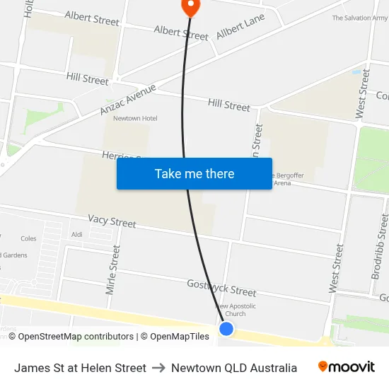 James St at Helen Street to Newtown QLD Australia map
