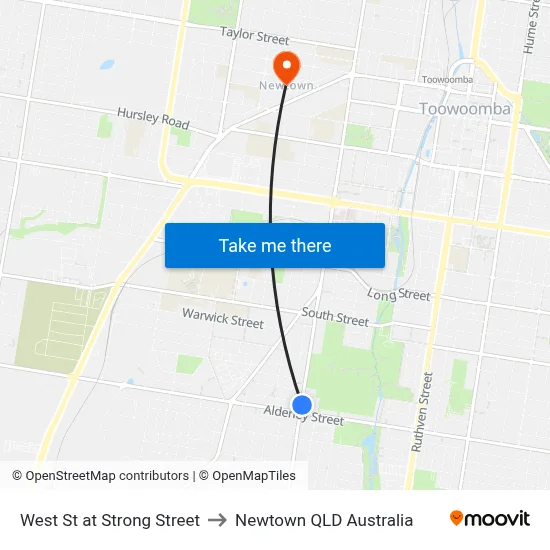 West St at Strong Street to Newtown QLD Australia map