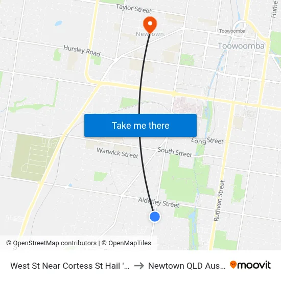West St Near Cortess St Hail 'N' Ride to Newtown QLD Australia map