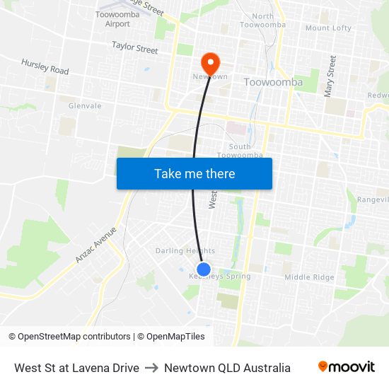 West St at Lavena Drive to Newtown QLD Australia map