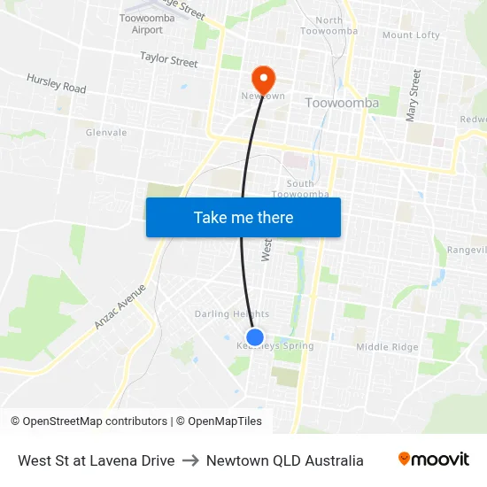 West St at Lavena Drive to Newtown QLD Australia map