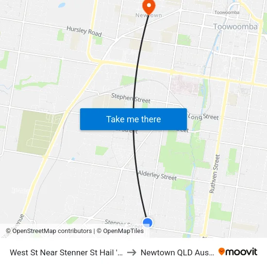 West St Near Stenner St Hail 'N' Ride to Newtown QLD Australia map