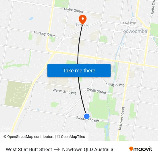 West St at Butt Street to Newtown QLD Australia map