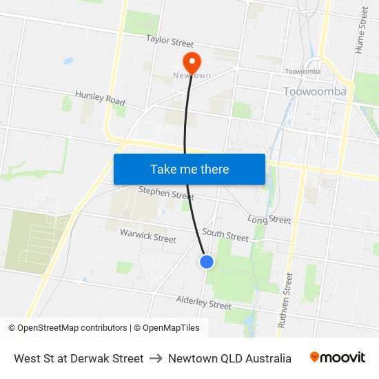 West St at Derwak Street to Newtown QLD Australia map