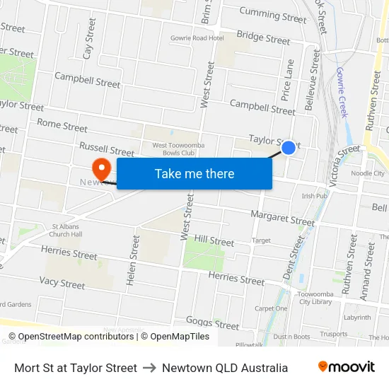 Mort St at Taylor Street to Newtown QLD Australia map