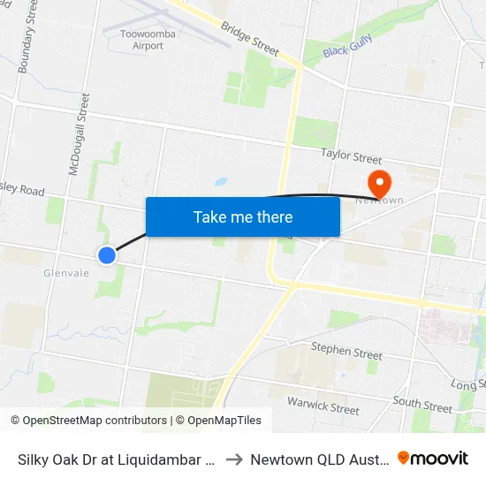 Silky Oak Dr at Liquidambar Street to Newtown QLD Australia map