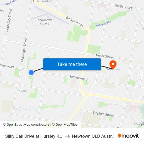 Silky Oak Drive at Hursley Road to Newtown QLD Australia map