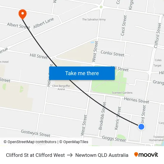 Clifford St at Clifford West to Newtown QLD Australia map