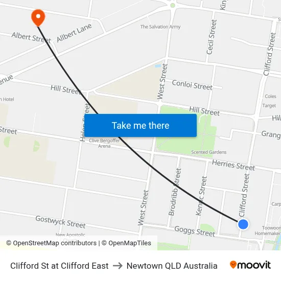 Clifford St at Clifford East to Newtown QLD Australia map