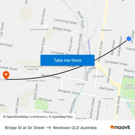 Bridge St at Sir Street to Newtown QLD Australia map