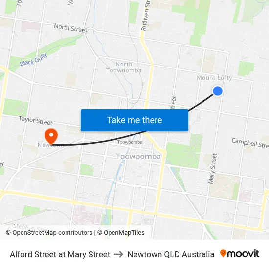 Alford Street at Mary Street to Newtown QLD Australia map