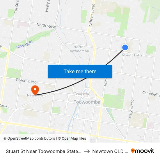 Stuart St Near Toowoomba State High School Hnr to Newtown QLD Australia map